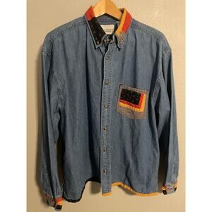 Vintage Lighthouse Apparel Shirt Womens Large Blue Denim Button Up Western 90s